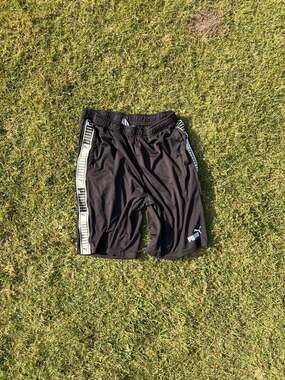 Puma Men's Black Athletic Mesh Shorts with Logo Side Tape Size Large